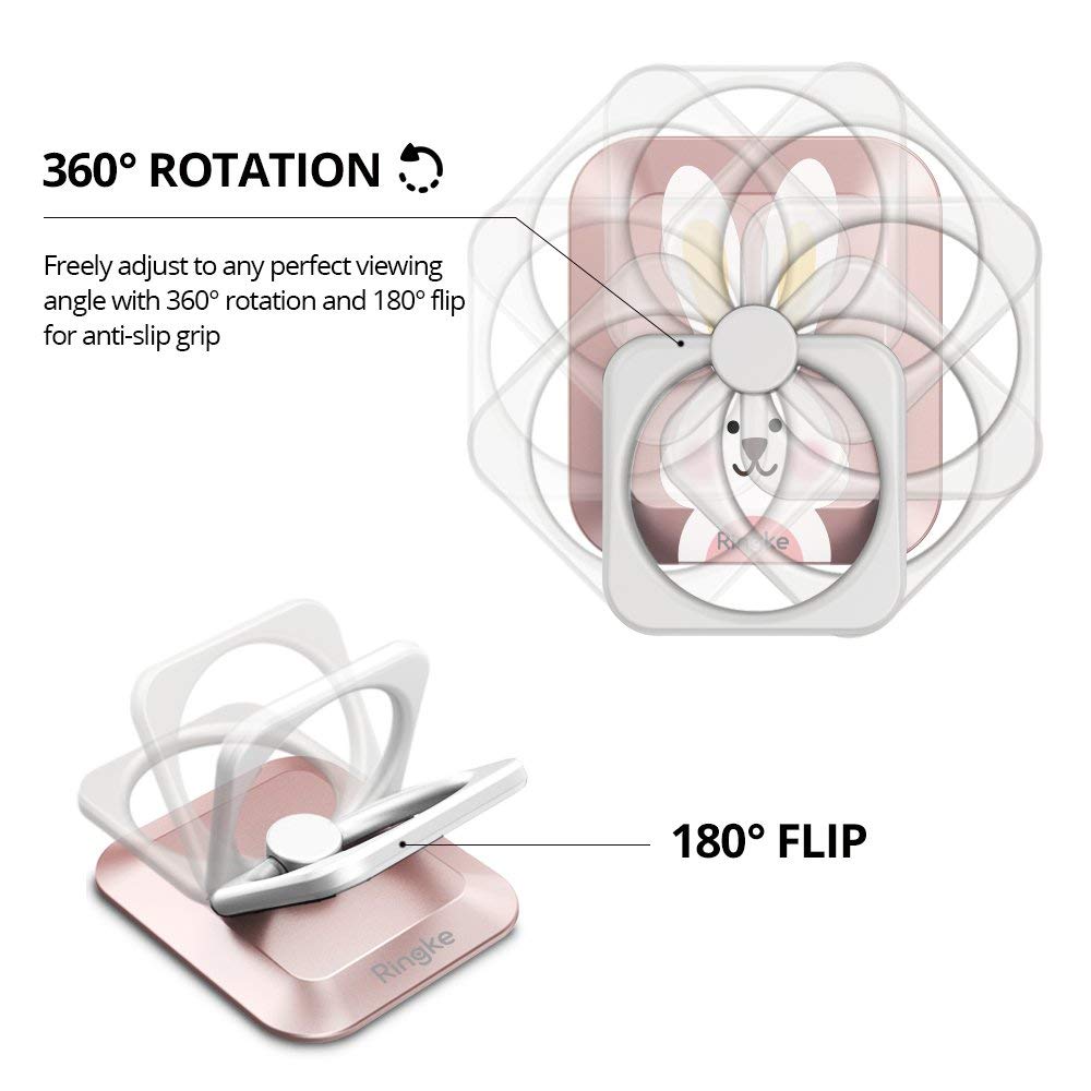 Ringke Square Ring 360° Rotating Phone Grip Stand with Kickstand - Universal Car Mount Holder for iPhone, Samsung & Smartphones - Perfect for Driving, Watching Videos & Hands-Free Use