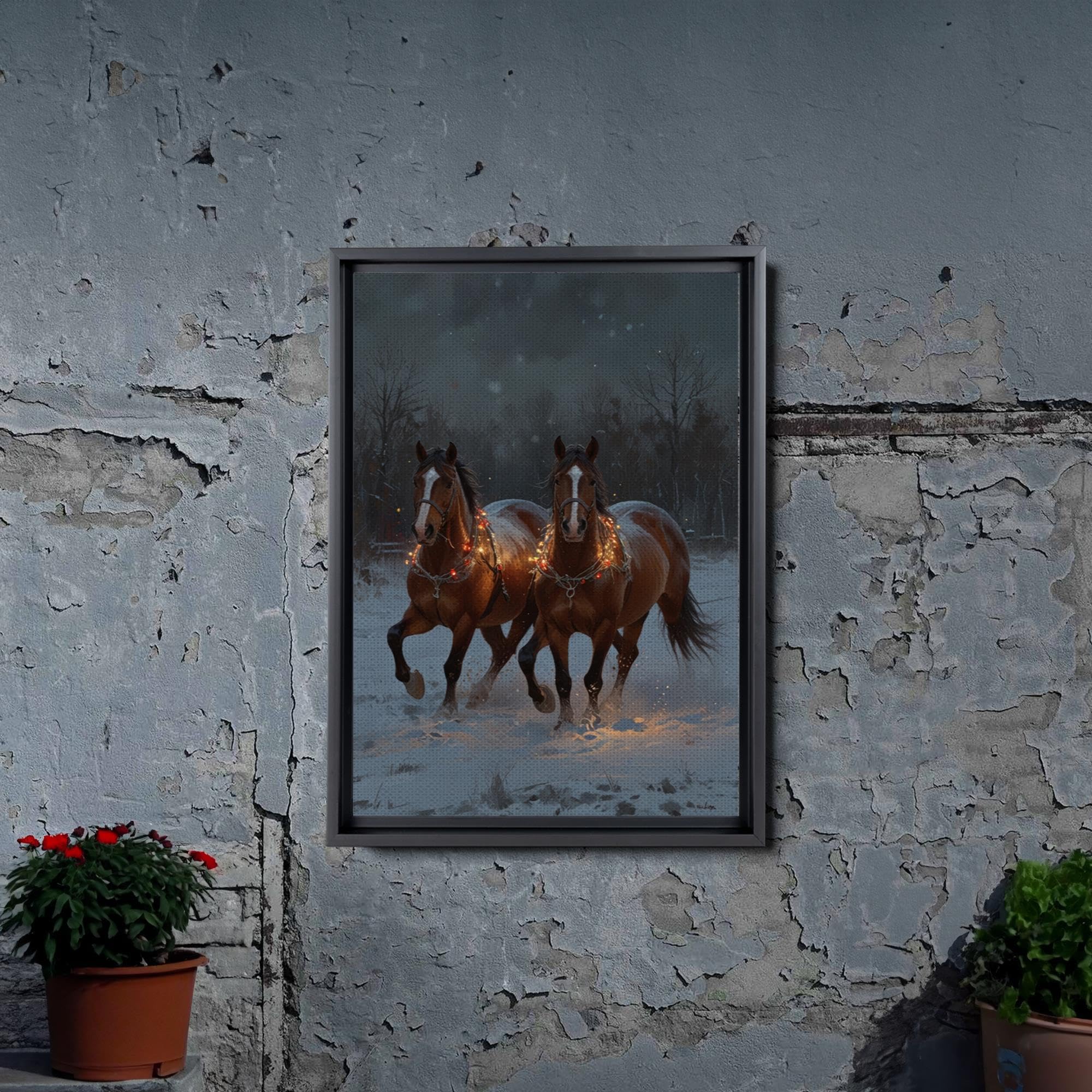 Winter Horse Sleigh Canvas Print - Snowy Christmas Wall Art Decor for Living Room, Bedroom & Office - Animal & Landscape Wall Art Print