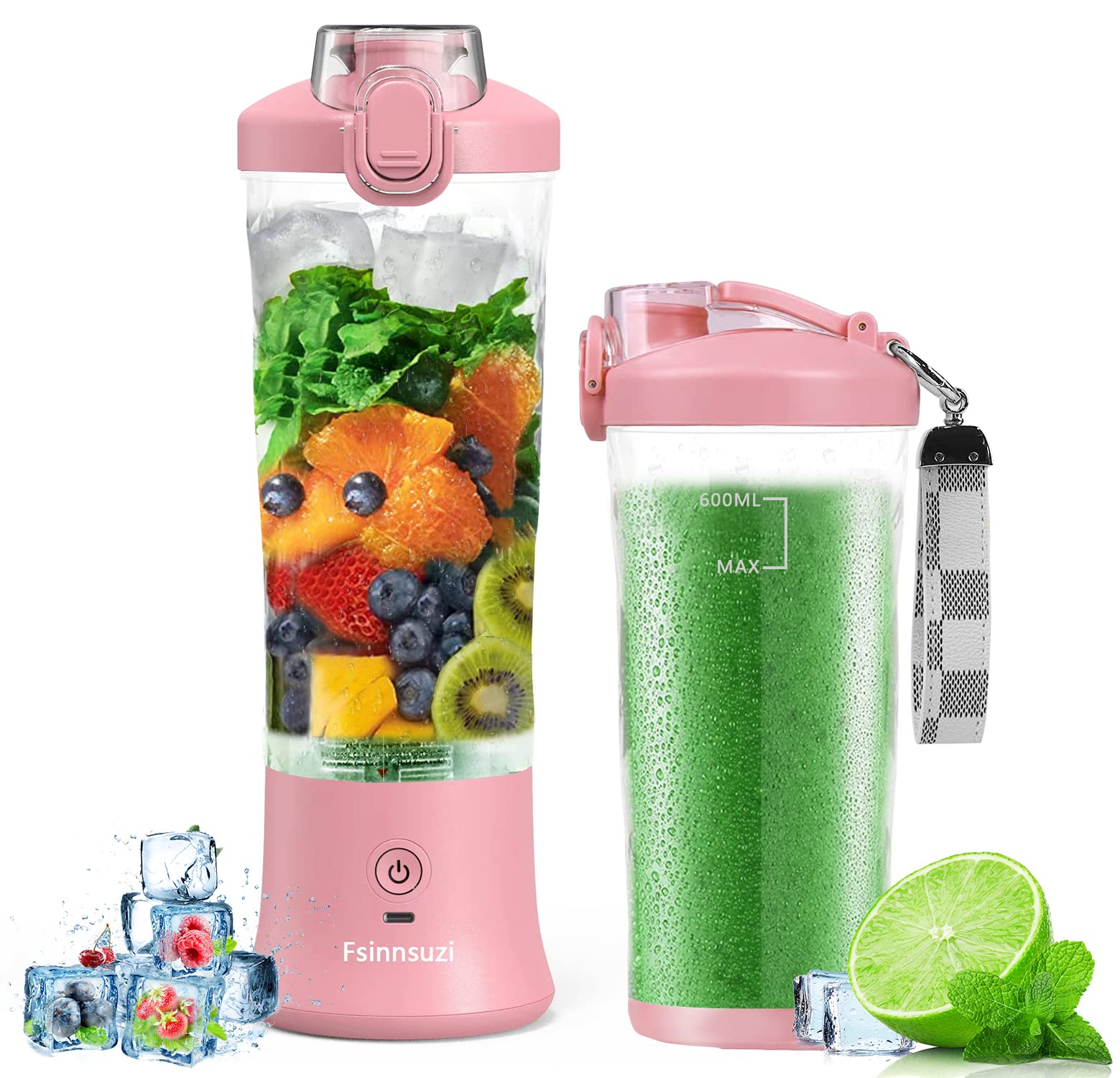 Portable USB Rechargeable Personal Blender - 20oz Mini Smoothie Maker with 6 Stainless Steel Blades & Travel Lid - Perfect for Shakes, Protein Drinks, Meal Prep - Ideal for Gym, Office, Kitchen, Camping & Travel (Pink)