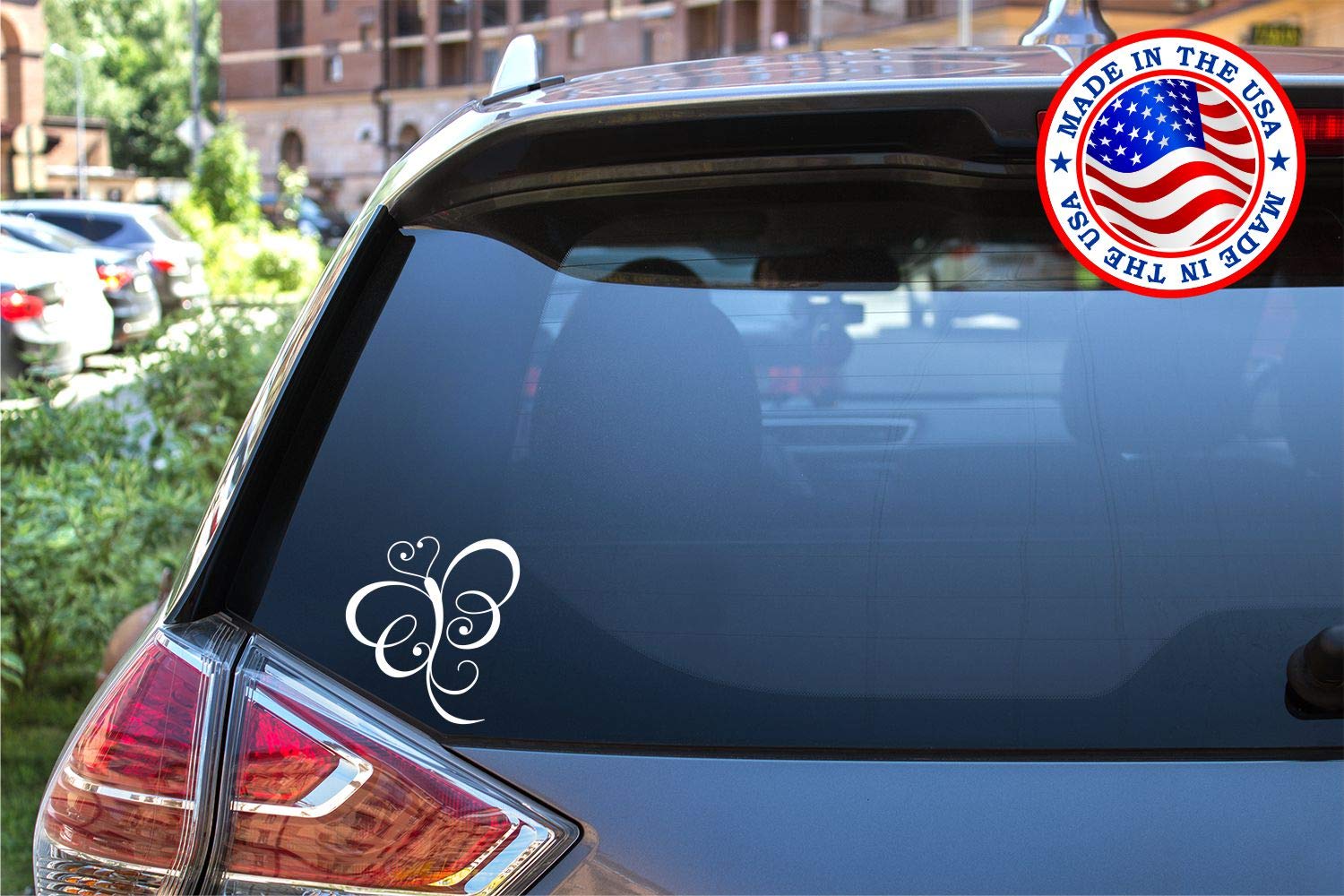 Butterfly & Heart Vinyl Decal Sticker - Cute Sunset Graphics for Cars, Trucks, Vans, Walls, Laptop - White 5.5 x 5.5 inches | Perfect for DIY Home Decor, Vehicle Customization & Gift Giving