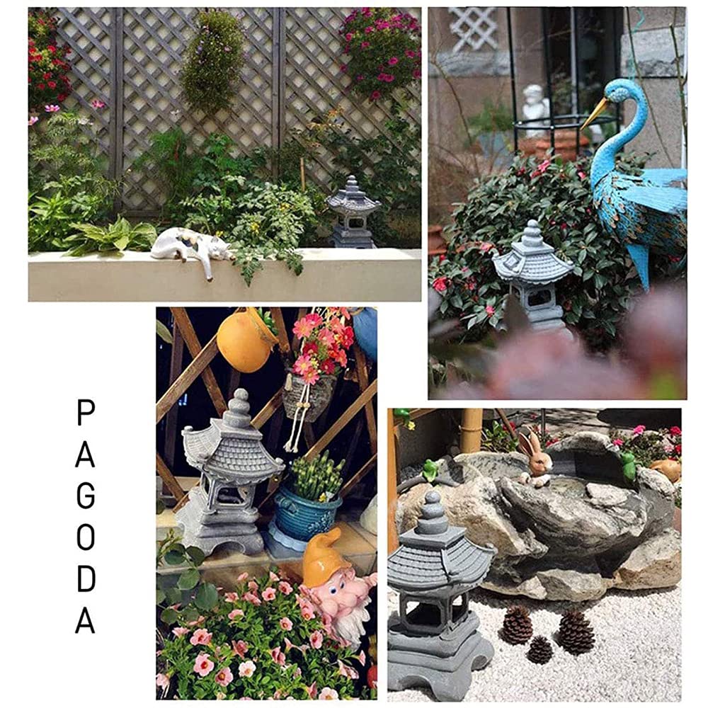 Solar Powered LED Pagoda Stupa Lantern - 16.2 Inch Waterproof Japanese Style Outdoor Garden Statue & Sculpture | Perfect for Zen Gardens, Patio Decor, and Landscape Lighting
