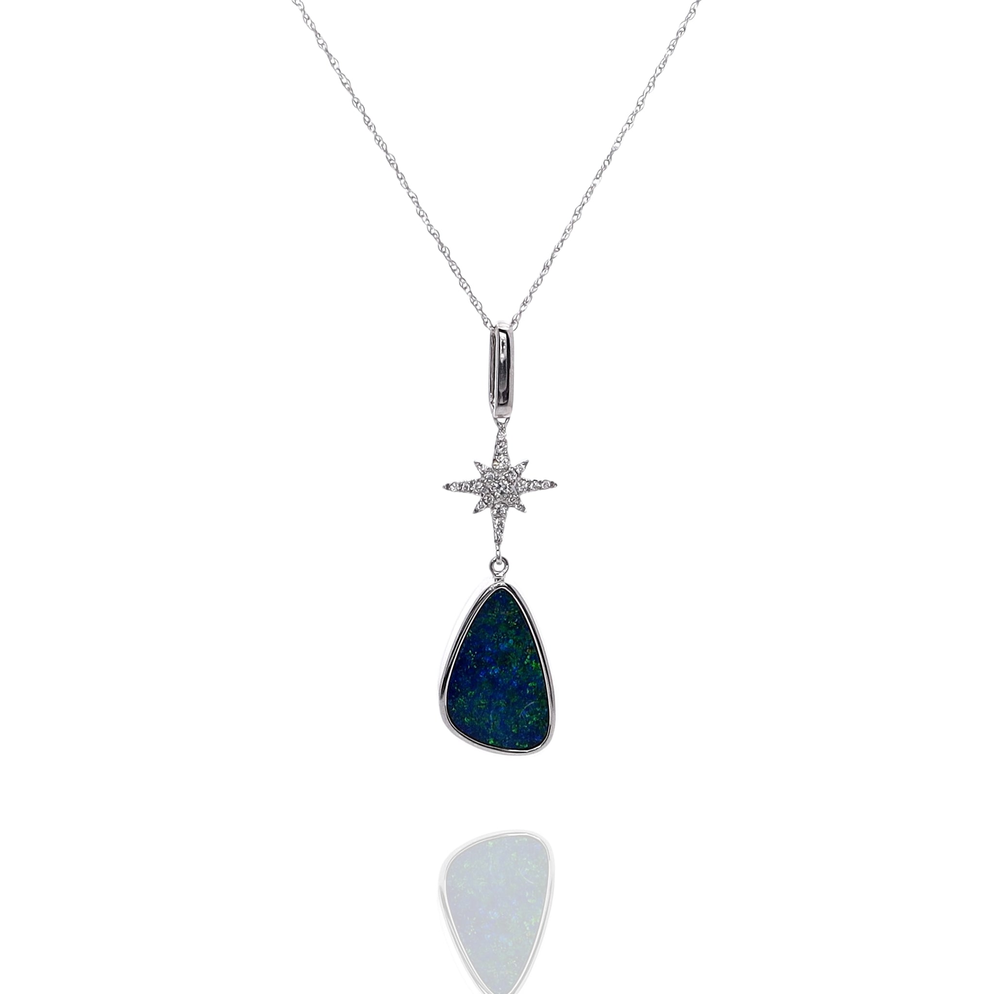 14K Gold Australian Opal and Diamond Star Pendant Necklace - Elegant Birthstone Jewelry Gift for Women - Perfect for Anniversaries, Birthdays & Special Occasions
