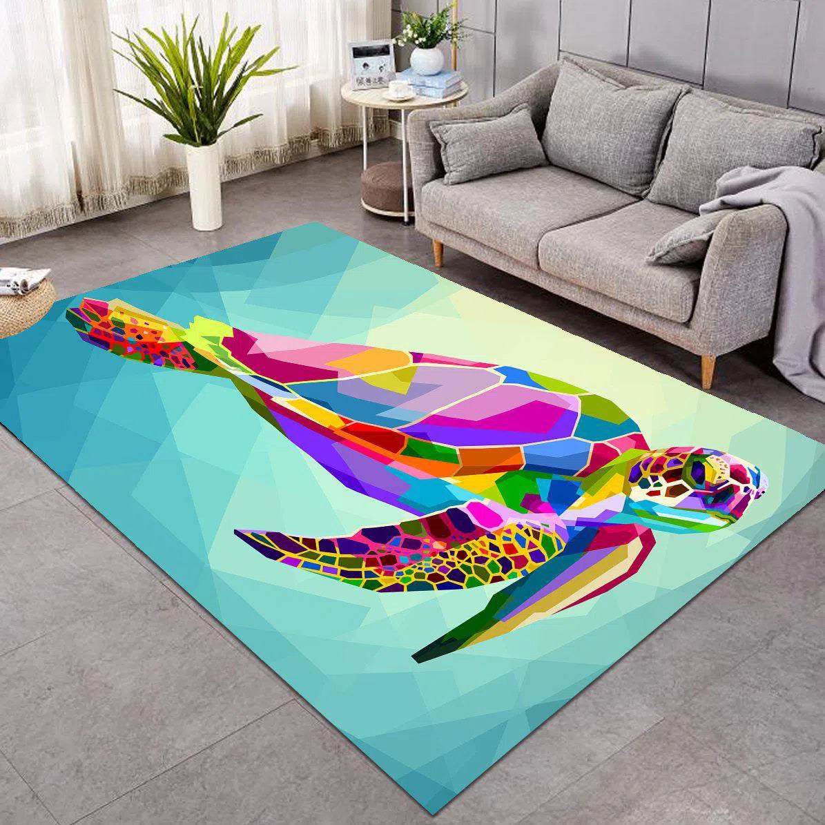 Handmade Maui Sea Turtle Area Rug - Non-Slip Hawaiian Ocean Themed Living Room Rug - Perfect for Beach House Decor, Bedroom, Nursery & Boho Style Homes