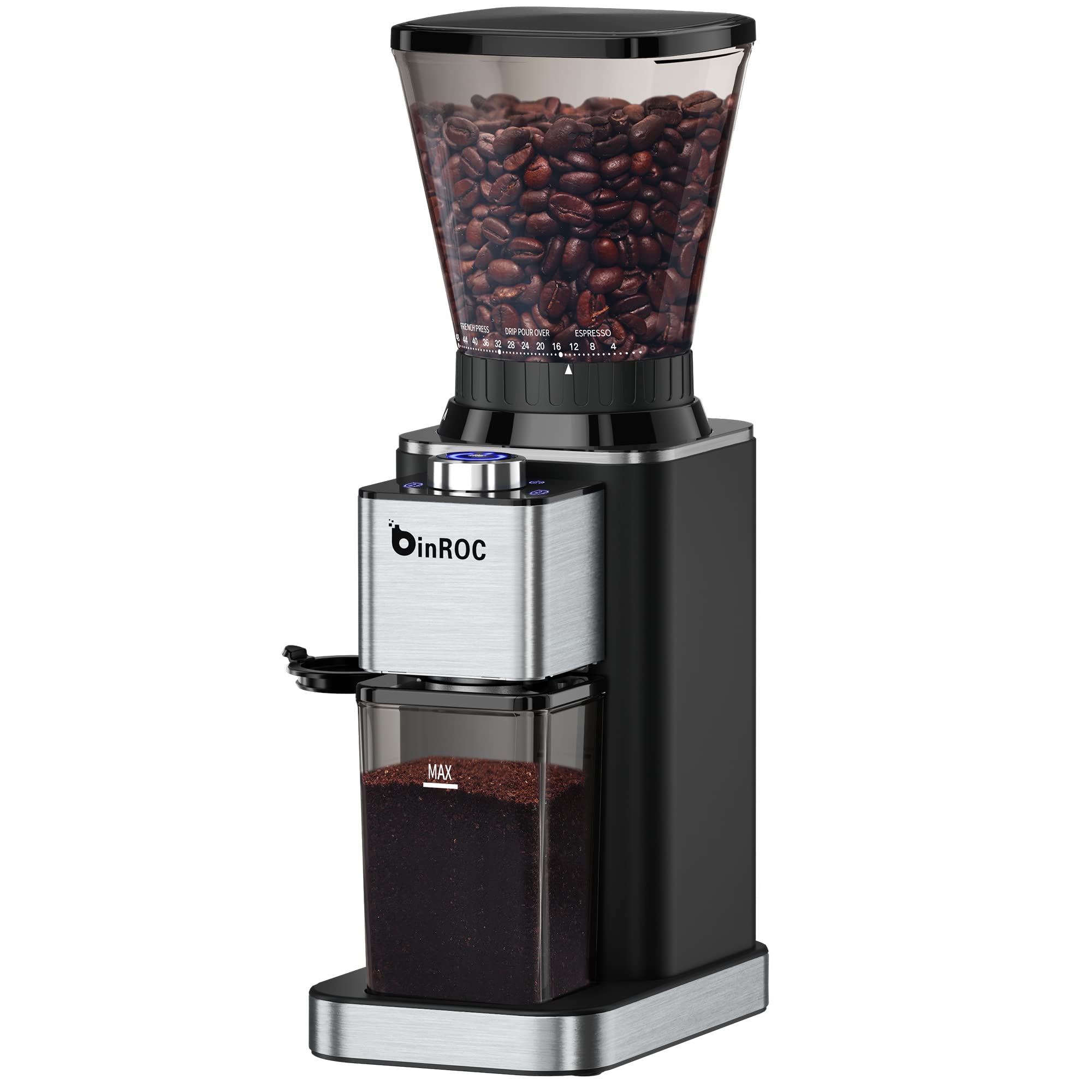 Premium Electric Conical Burr Coffee Grinder - 48 Adjustable Settings for Espresso, Drip & French Press - Anti-Static Design for Home & Office Use - Perfect for 2-12 Cups (Black) - Ideal for Coffee Enthusiasts & Baristas