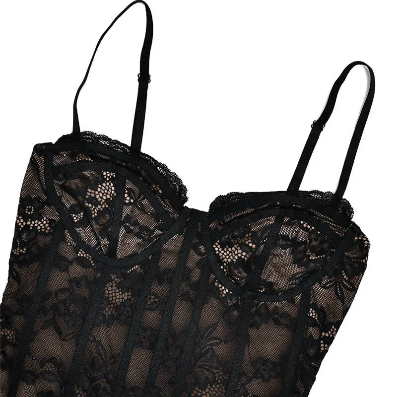Sexy Black Lace Puffball Mini Dress for Women - Long Flare Sleeve Sheer Club Party Dress with Lace Up & High Waist | Perfect for Night Out, Date Night, and Special Occasions