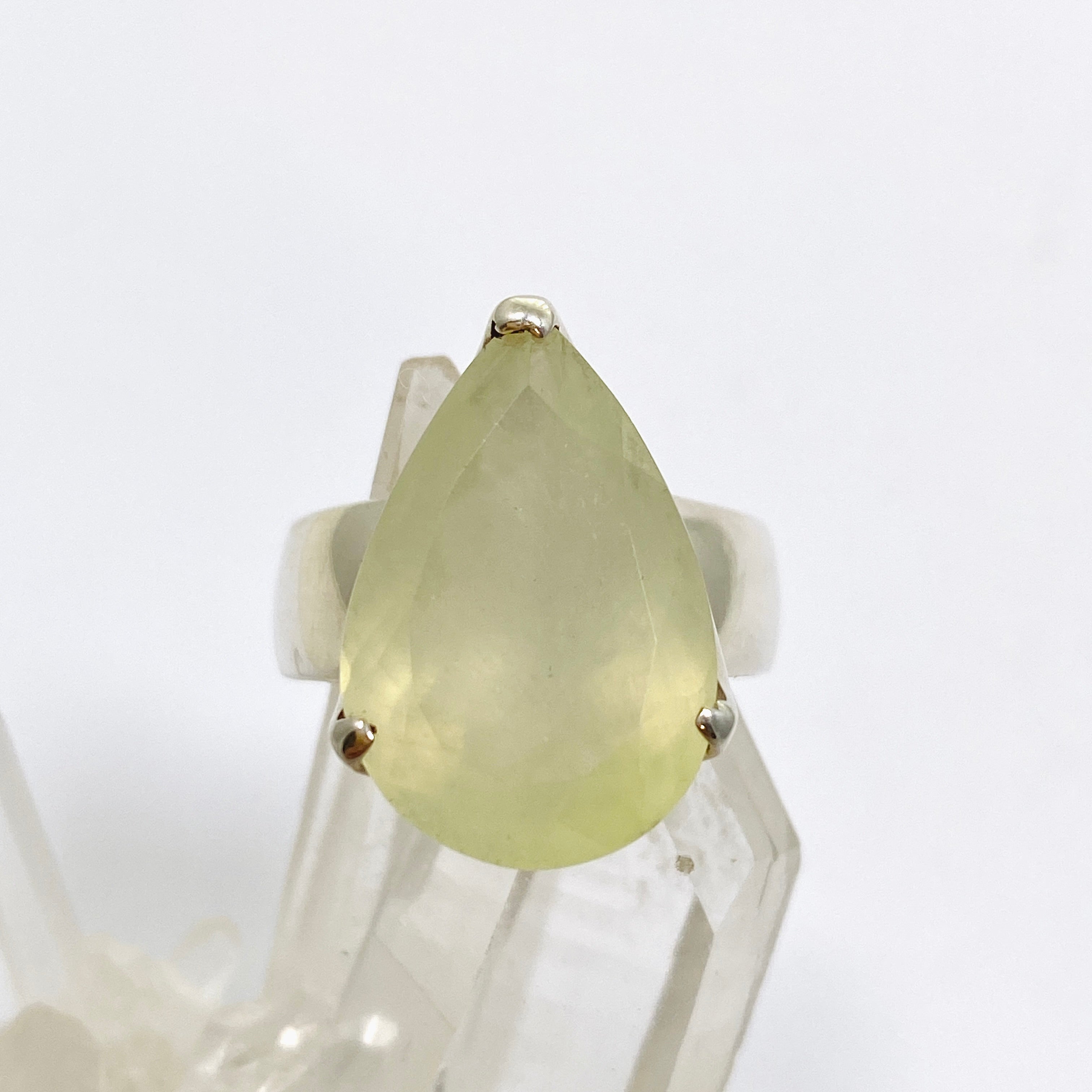 Prehnite Teardrop Faceted Ring Size 8.5 - Dainty Green Gemstone Jewelry for Women - Perfect for Weddings, Parties & Everyday Elegance