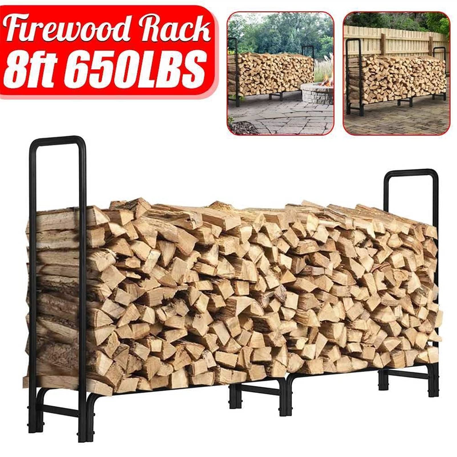Black Metal Firewood Storage Rack - Durable Outdoor Wood Holder for Fireplace, Camping & Patio - Heavy Duty Firewood Organizer Shelf for Home, Warehouse & Backyard