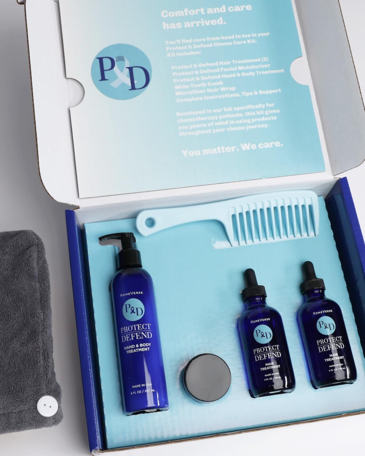 RemeVerse Chemo Care Kit - 6-Piece Skincare & Haircare Set for Chemotherapy Patients | Hair Serum, Face & Body Moisturizer | Fragrance-Free, Clinically Tested, Made in USA | Gentle Care for Sensitive Skin During Cancer Treatment
