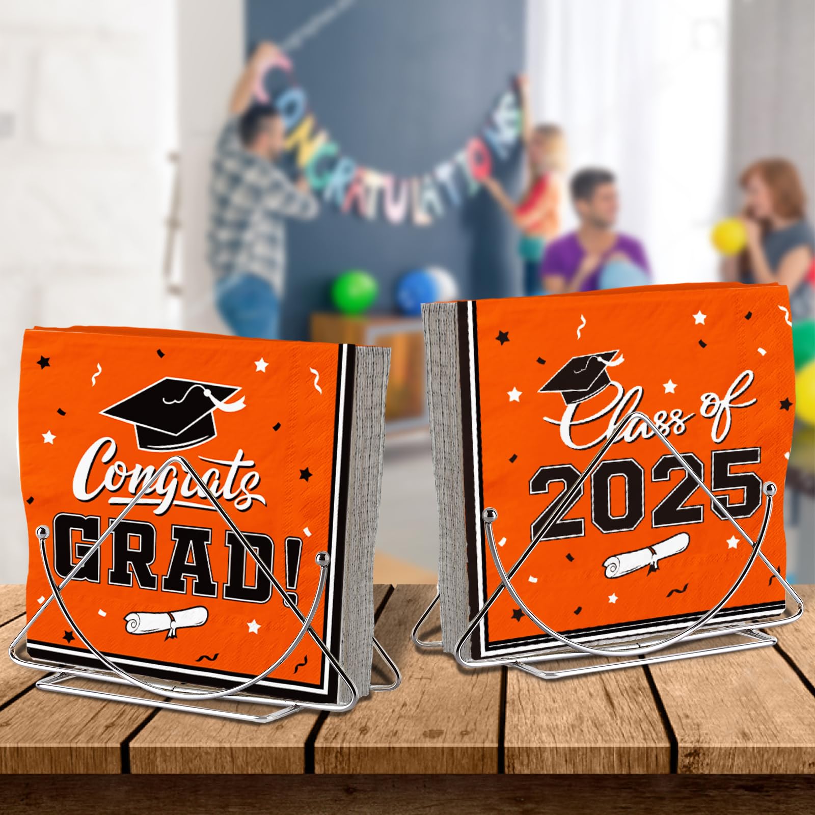 Gatherfun Graduation Party Disposable Napkins - 3-Ply Paper Napkins for College & High School Graduation (50 Pack, Orange) - Perfect for Graduation Decorations, Party Supplies & Celebrations