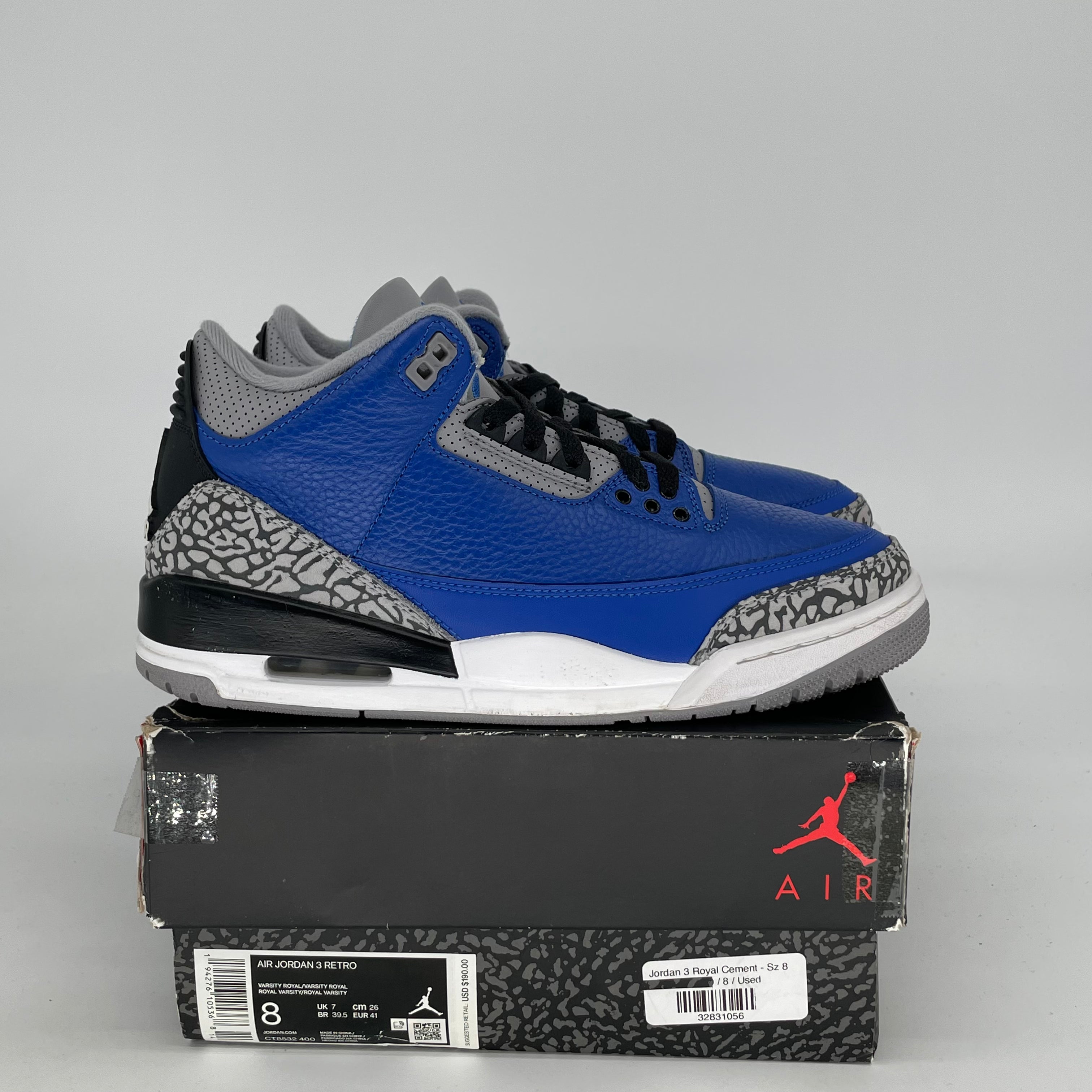 Original Title: AIR JORDAN 3 VARSITY ROYAL CEMENT SIZE 8/9.5W CT8532 400   Optimized Title: **Air Jordan 3 Retro 'Varsity Royal Cement' Men's/Women's Basketball Shoes - Size 8/9.5W (CT8532-400) - Perfect for Streetwear & Sneaker Collectors**