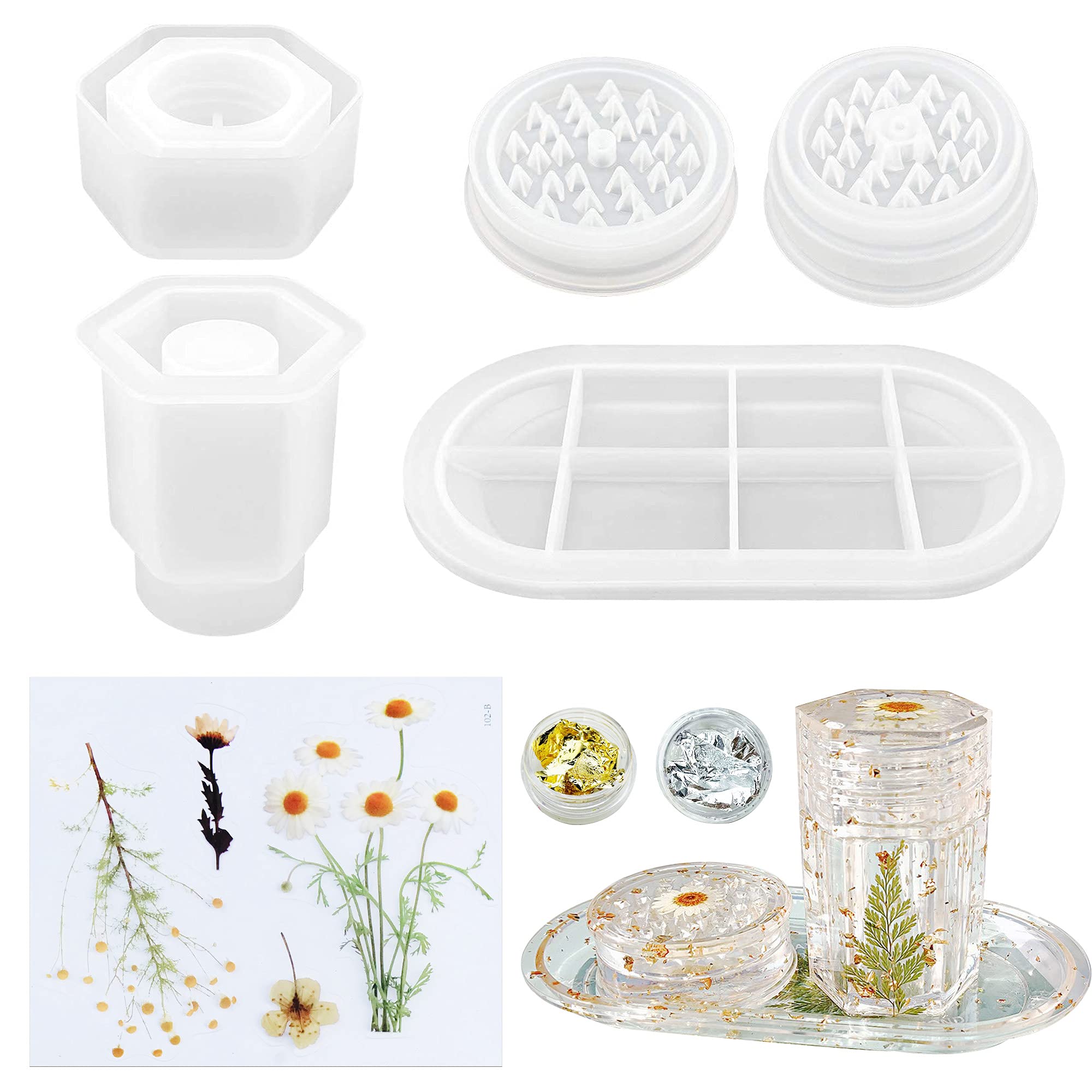Woohome 3-Piece Large Resin Grinder Mold Set with Lid - Epoxy Casting Silicone Jar Molds for Herb Storage, DIY Crafts, Dried Flowers & Gold Foil Flakes - Perfect for Resin Art, Jewelry Making & Home Organization