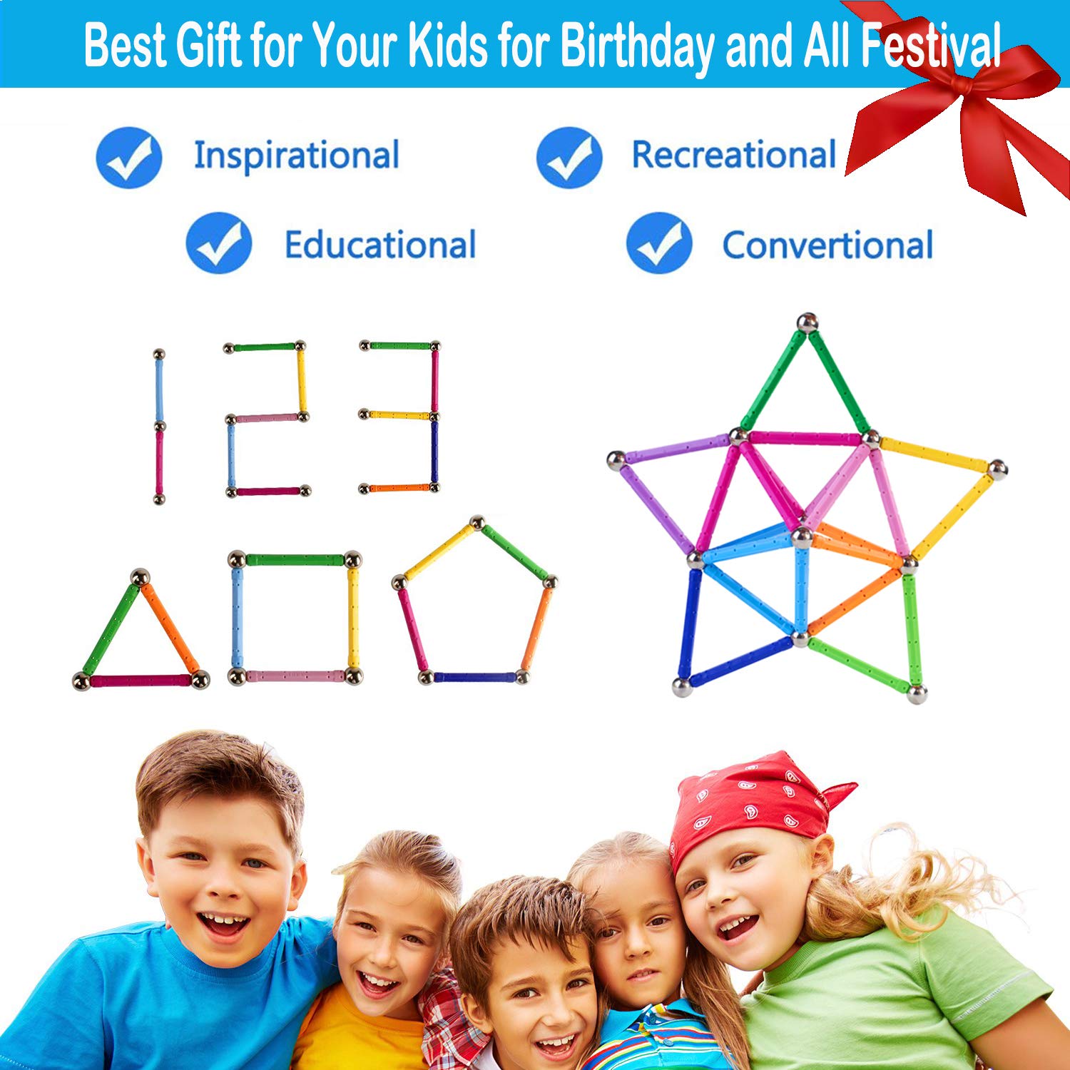 204 Pcs Magnetic Building Sticks & Blocks STEM Educational Toys for Kids & Adults - 2.3