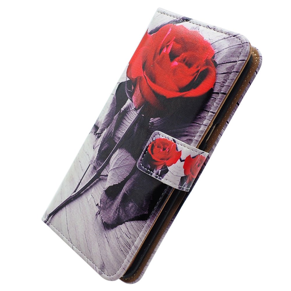 Premium Red Rose Flower Leather Flip Wallet Case for iPhone 13 Pro Max with Card Slots & Kickstand - Stylish Protection for Work, Travel & Daily Use