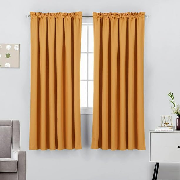 100% Blackout Thermal Insulated Curtains for Bedroom & Nursery - 52x63 Inch Energy Saving Drapes, Orange, 2 Panels - Perfect for Small Windows, Home Decor & Light Control