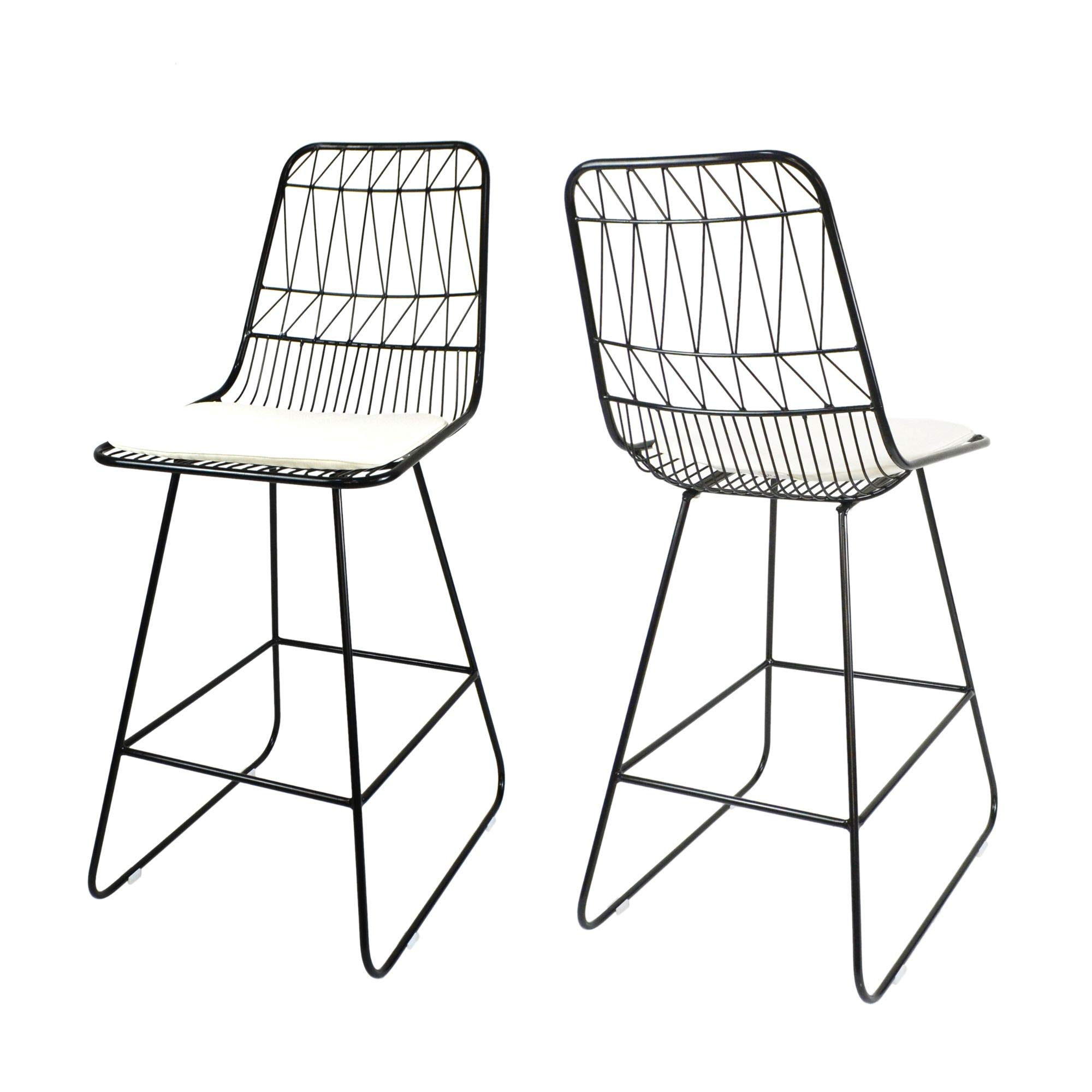 Modern Set of 2 Black & Ivory Geometric Outdoor Bar Stools 42