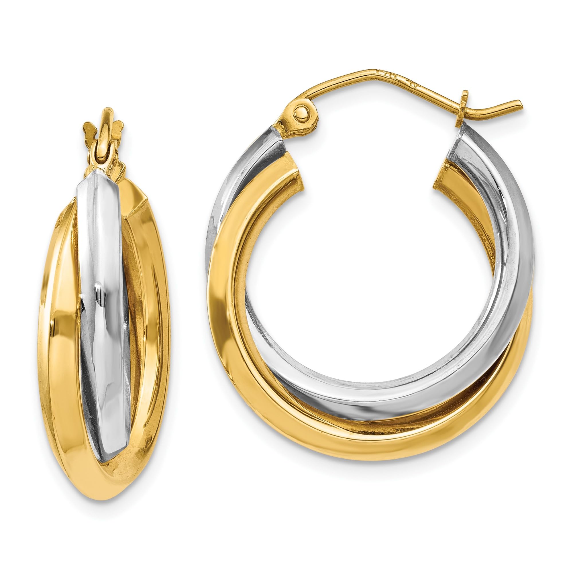 14K Solid Two-Tone Gold Double Round Huggie Small Hoop Earrings for Women - Minimalist Everyday Jewelry for Work, Date Night & Special Occasions
