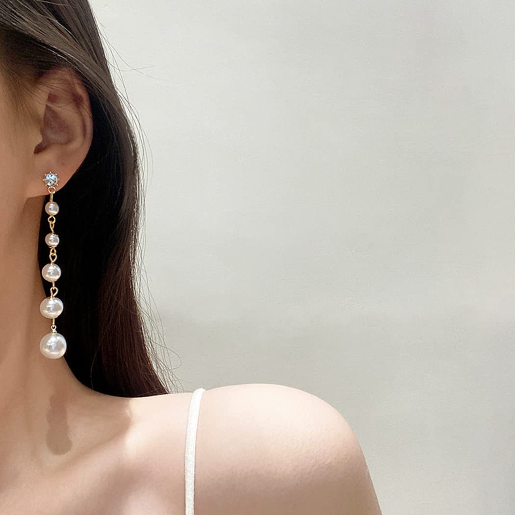 Elegant Pearl Dangle Drop Earrings for Women - 18K Gold Plated & Sterling Silver Long Tassel Pearl Ball Chain Earrings | Perfect for Weddings, Parties & Formal Occasions