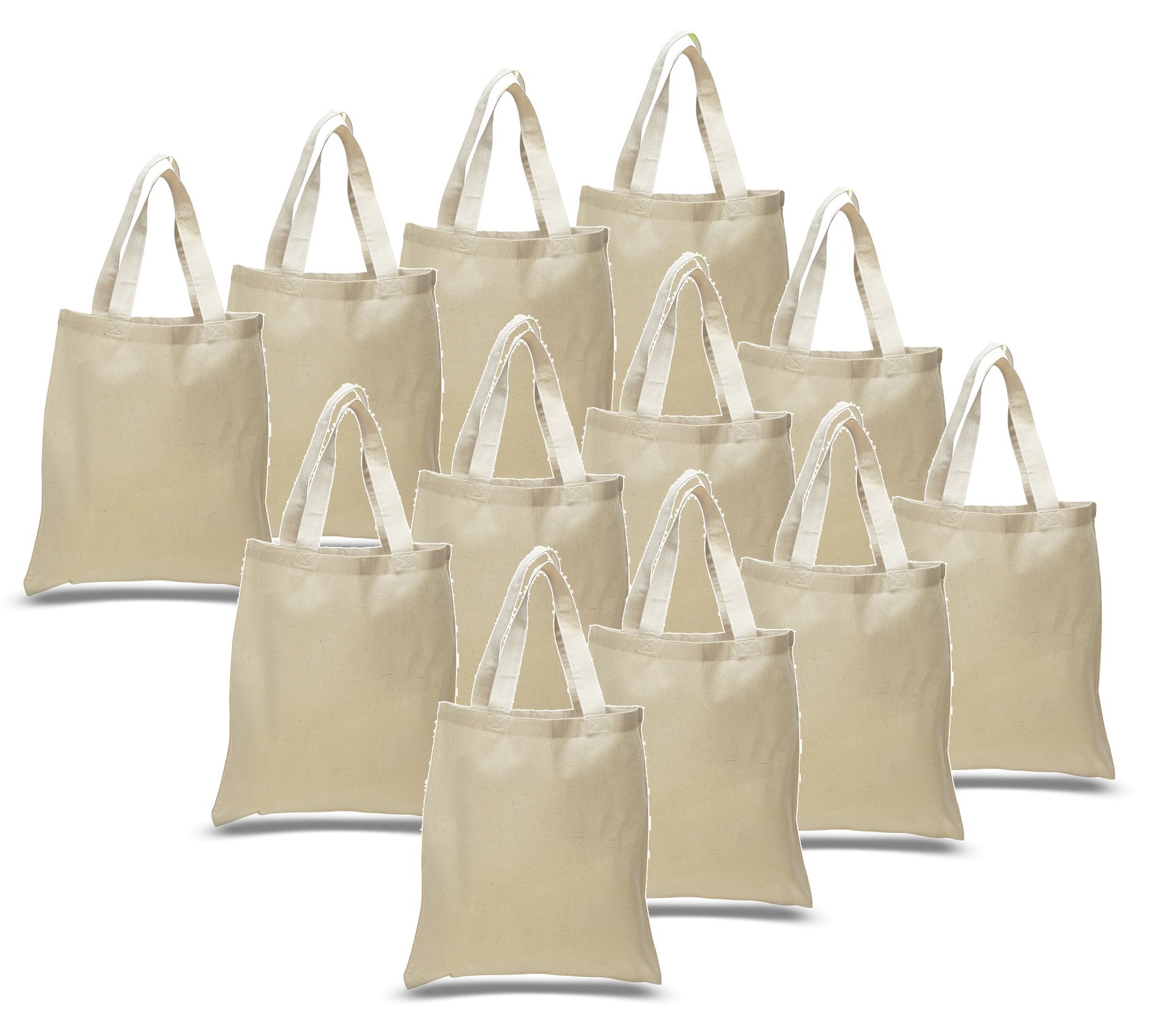 48 Pack 100% Cotton Blank Reusable Tote Bags - Bulk Natural Canvas Shopping Bags for Groceries, Events & DIY Crafts (4 Dozen)