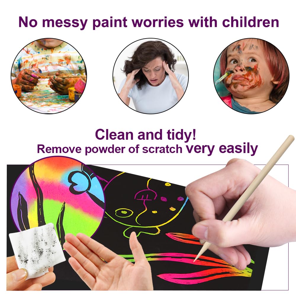 60 Pcs Magic Rainbow Scratch Paper Art Kit for Kids - Creative DIY Easter Christmas Birthday Party Crafts, Fun Educational Activity Supplies for Boys Girls - Perfect for Classroom Projects, Holiday Gifts & Party Games