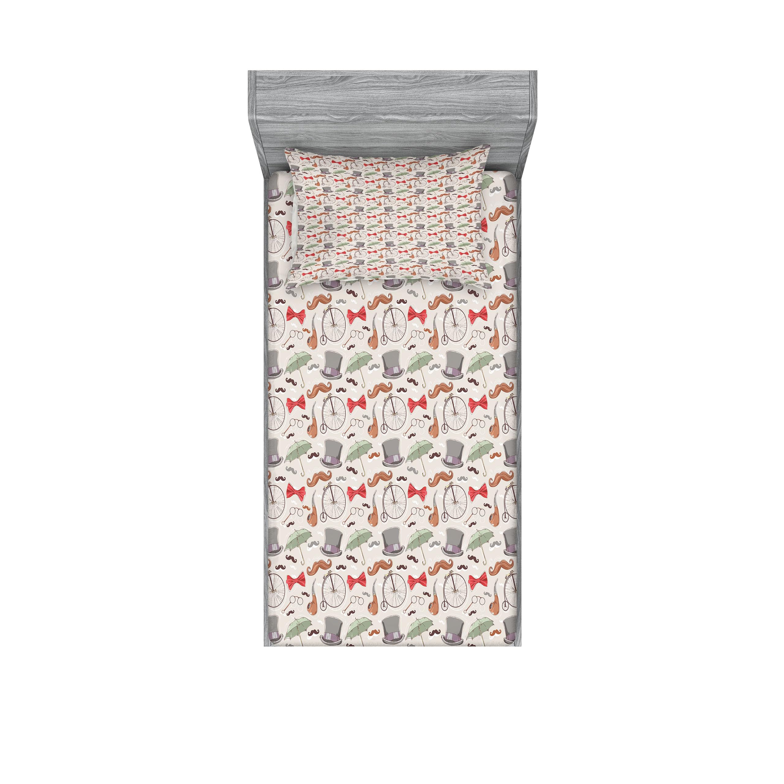 Ambesonne Vintage 1940s High-Wheel Bicycle Themed 2-Piece Bedding Set - Fitted Sheet & Pillow Sham, Twin XL Size, Colorful Printed Design for Bike Lovers - Perfect for Themed Bedrooms, Cycling Enthusiast Gifts & Retro Home Decor