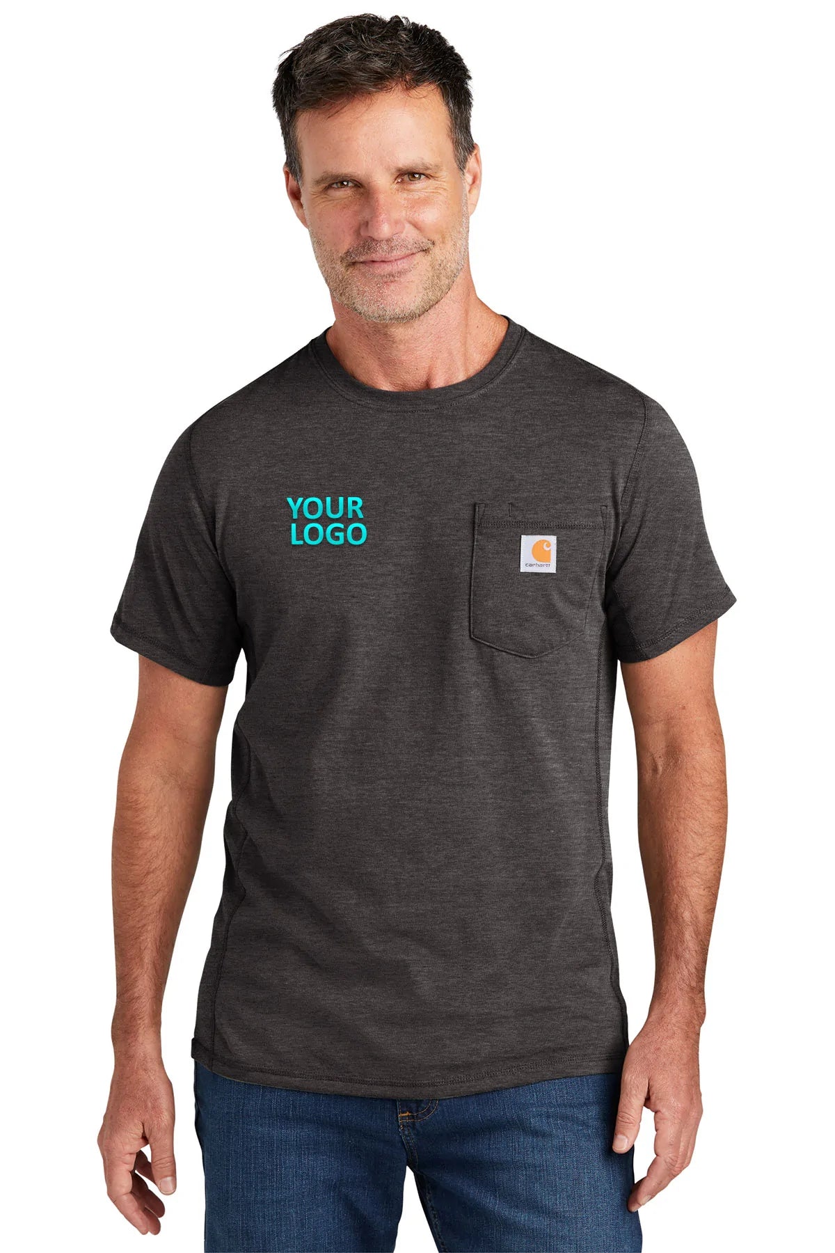 Carhartt Force Custom Pockets T-Shirt for Men - Carbon Heather Work Shirt | Durable Cotton Tee for Construction, Outdoor Work & Casual Wear