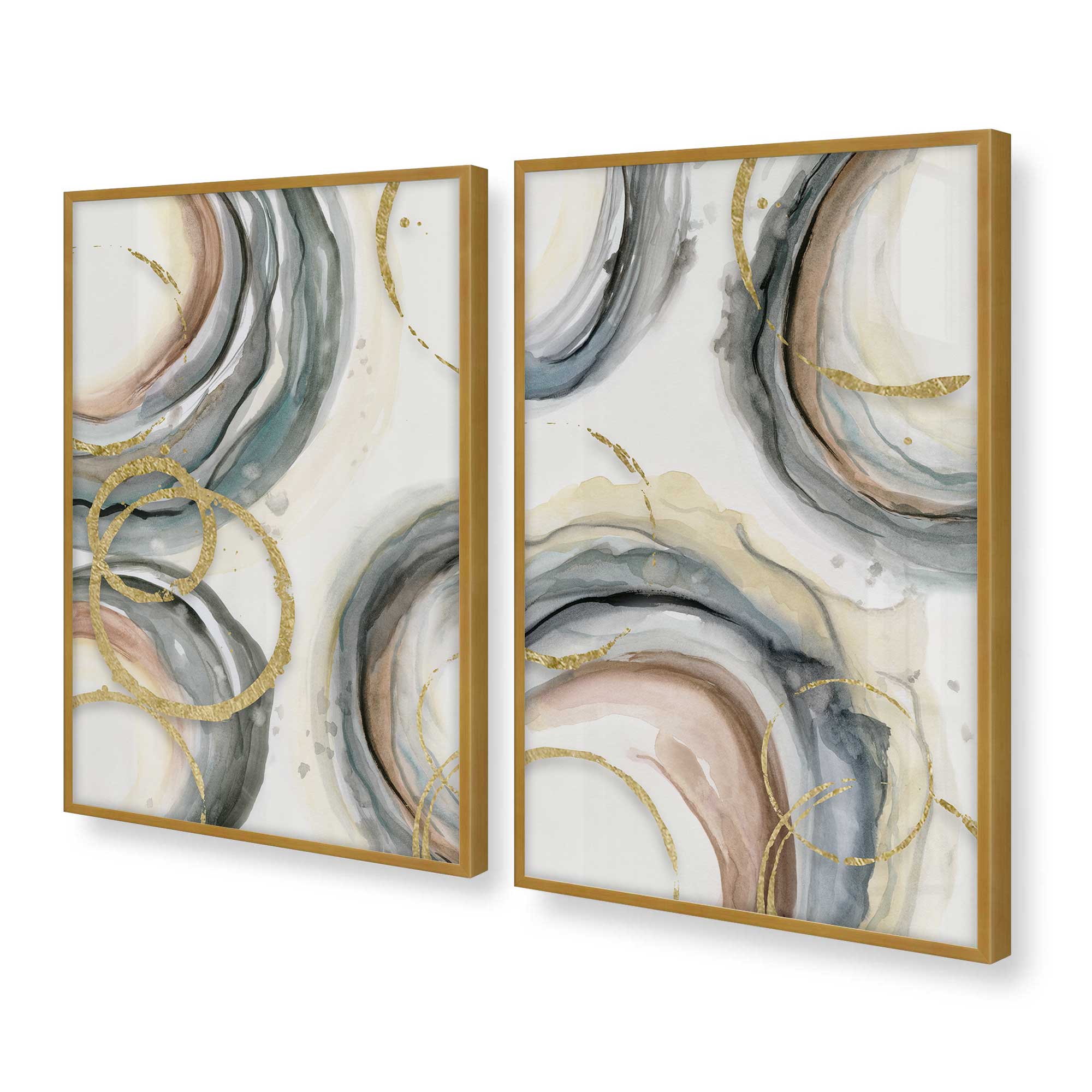 Golden Echoes Set of 2 Wall Art Prints - Modern Home Decor for Living Room, Bedroom & Office - Perfect Gift for Housewarming & Holidays