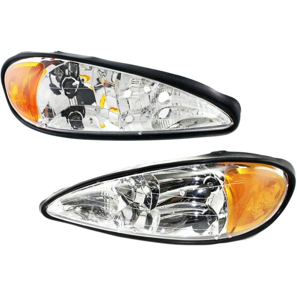 1999-2005 Pontiac Grand AM Headlight Assembly Pair - Driver & Passenger Side (GM2502196 GM2503196) Replacement for 22672207 22672208 - Perfect for Night Driving & Vehicle Restoration Projects