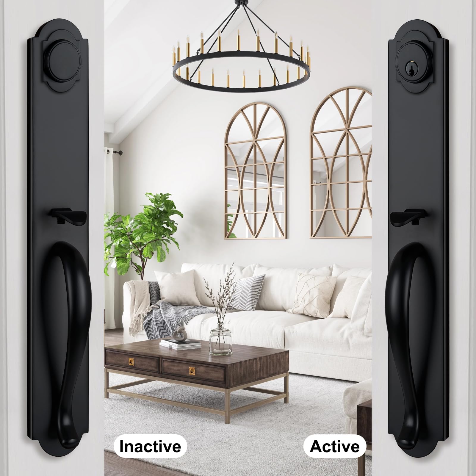 NEWBANG Matte Black Double Door Handle Set with Keyed & Dummy Locks - MDHST2018DB-SET | Secure Entry for Homes & Offices