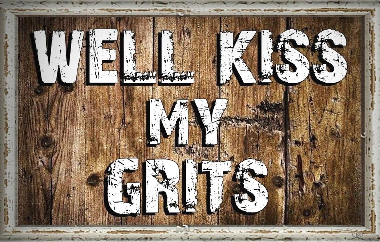 Rustic Wood Wall Sign - Kiss My Grits Country Decor for Farmhouse & Kitchen