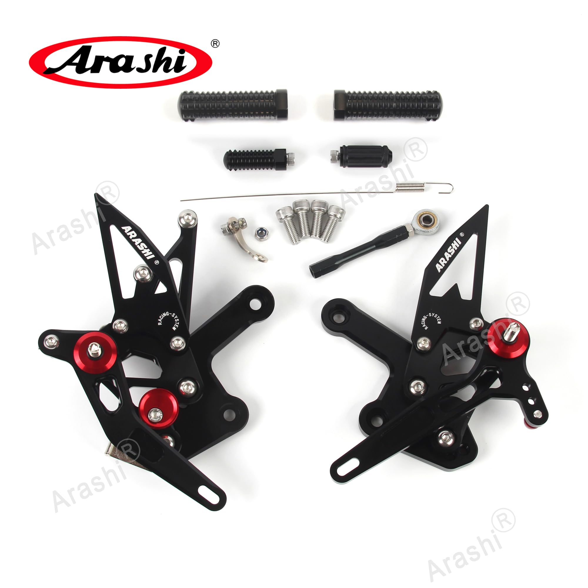 Arashi V2.0 Adjustable Rear Sets Foot Pegs for Kawasaki Ninja ZX4R 2023 / ZX4RR 2022-2024 / ZX25R 2020-2023 - Black Motorcycle Racing Footrests - Perfect for Track Days, Street Riding & Performance Upgrades