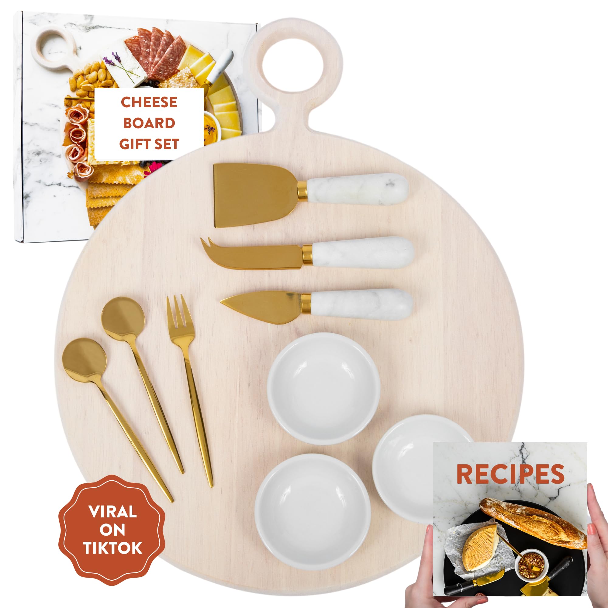 Premium White Wood Charcuterie Board Gift Set - Elegant Cheese & Charcuterie Serving Tray with Knives - Perfect Housewarming, Wedding, Bridal Shower & Mother's Day Gifts - Ideal for Entertaining, Dinner Parties & Holiday Gatherings