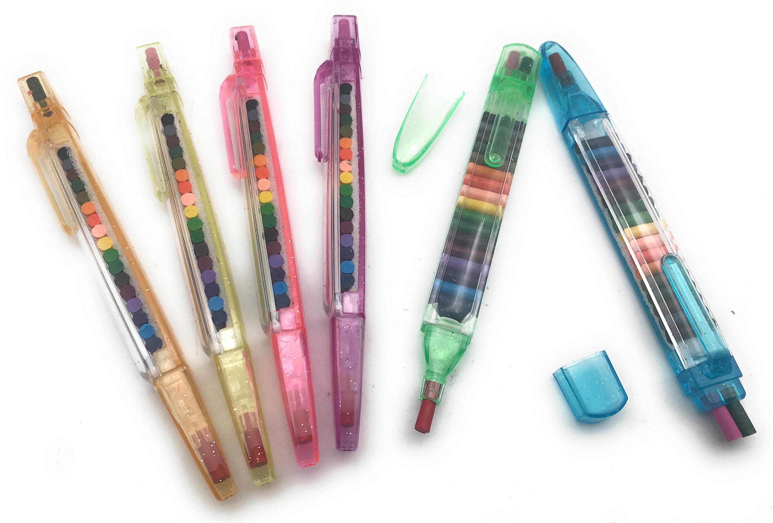12 Pack Oojami Transparent Glitter Stacking Pens Crayons - Colorful Drawing & Writing Tools for Kids, DIY Crafts, School Projects, and Art Activities