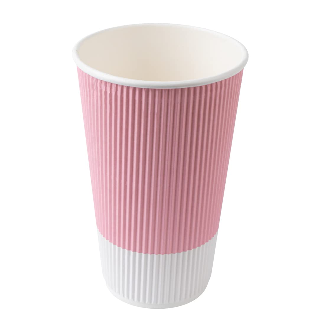 16oz Insulated Coffee Cups with Lids (200 Pack) - Leakproof & Non-Slip Hot Paper Cups for Tea, Hot Cocoa, Latte - Light Pink Ripple Wall Disposable Cups for Coffee Shops, Offices & Events