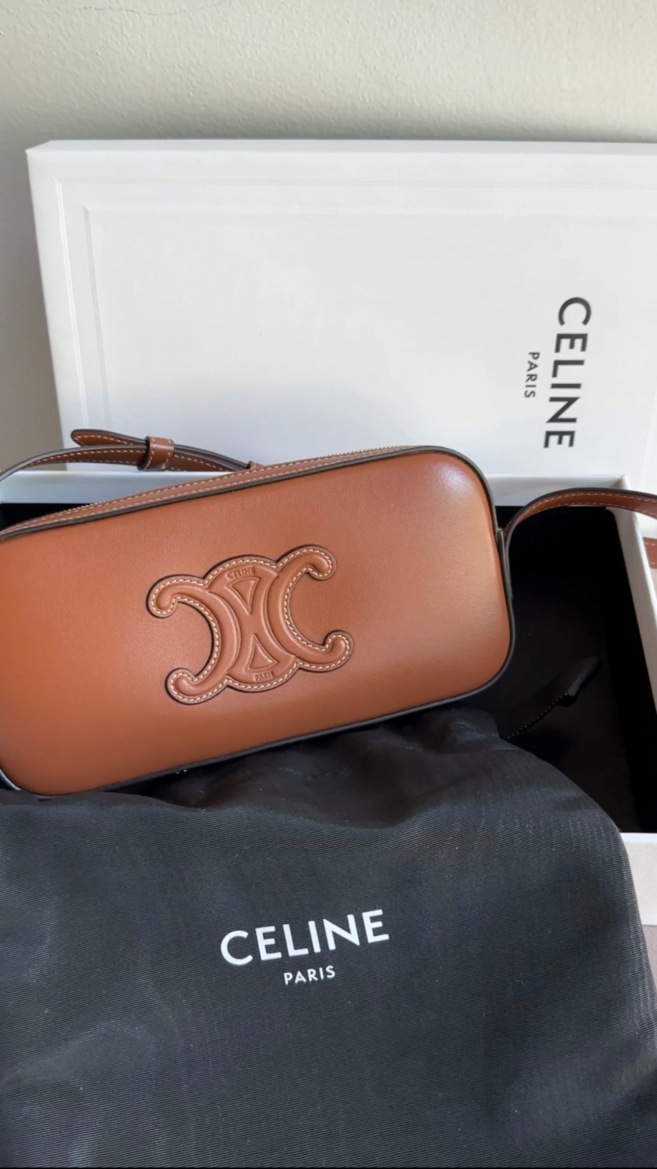 Celine Brown Mini Camera Triomphe Shoulder Bag for Women | Genuine Leather Crossbody Purse | Perfect for Date Night, Travel & Everyday Use