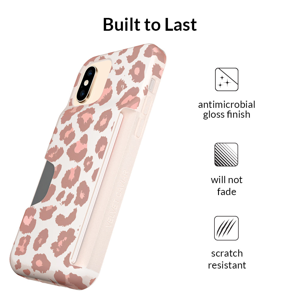 Blush Leopard Print iPhone Wallet Case - Slim Protective Cover with Card Holder for iPhone 13/14/15 Pro Max - Perfect for Everyday Use, Travel & Shopping