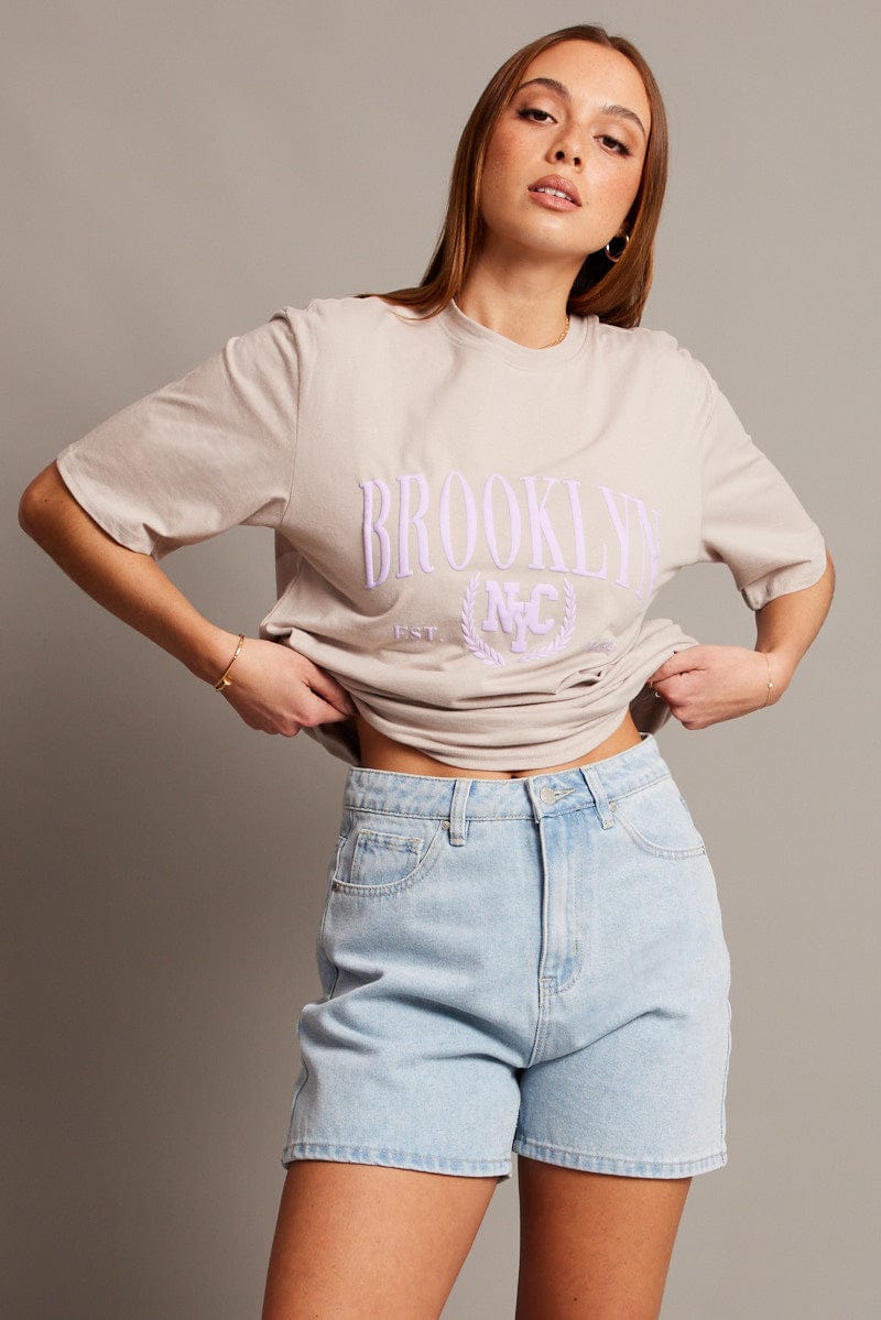 Trendy Beige Graphic T-Shirt for Women - Soft Cotton Short Sleeve Tee - Casual Summer Outfit for Streetwear & Weekend Hangouts