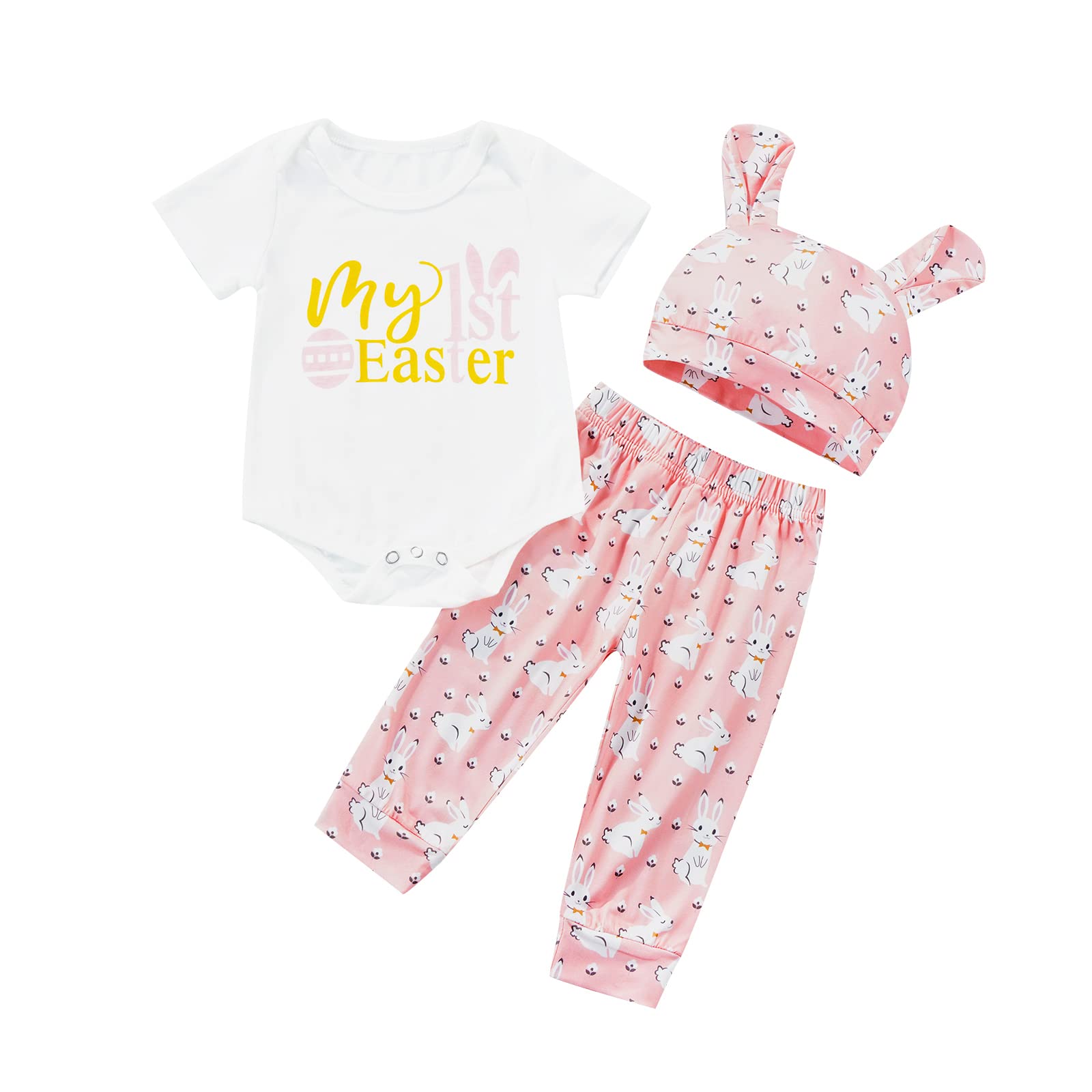My First Easter Romper Outfit Set for Baby Boys & Girls - Bunny Bodysuit, Pants & Hat 3-Piece Cute Easter Clothes | Perfect for Easter Photos, Church & Family Gatherings