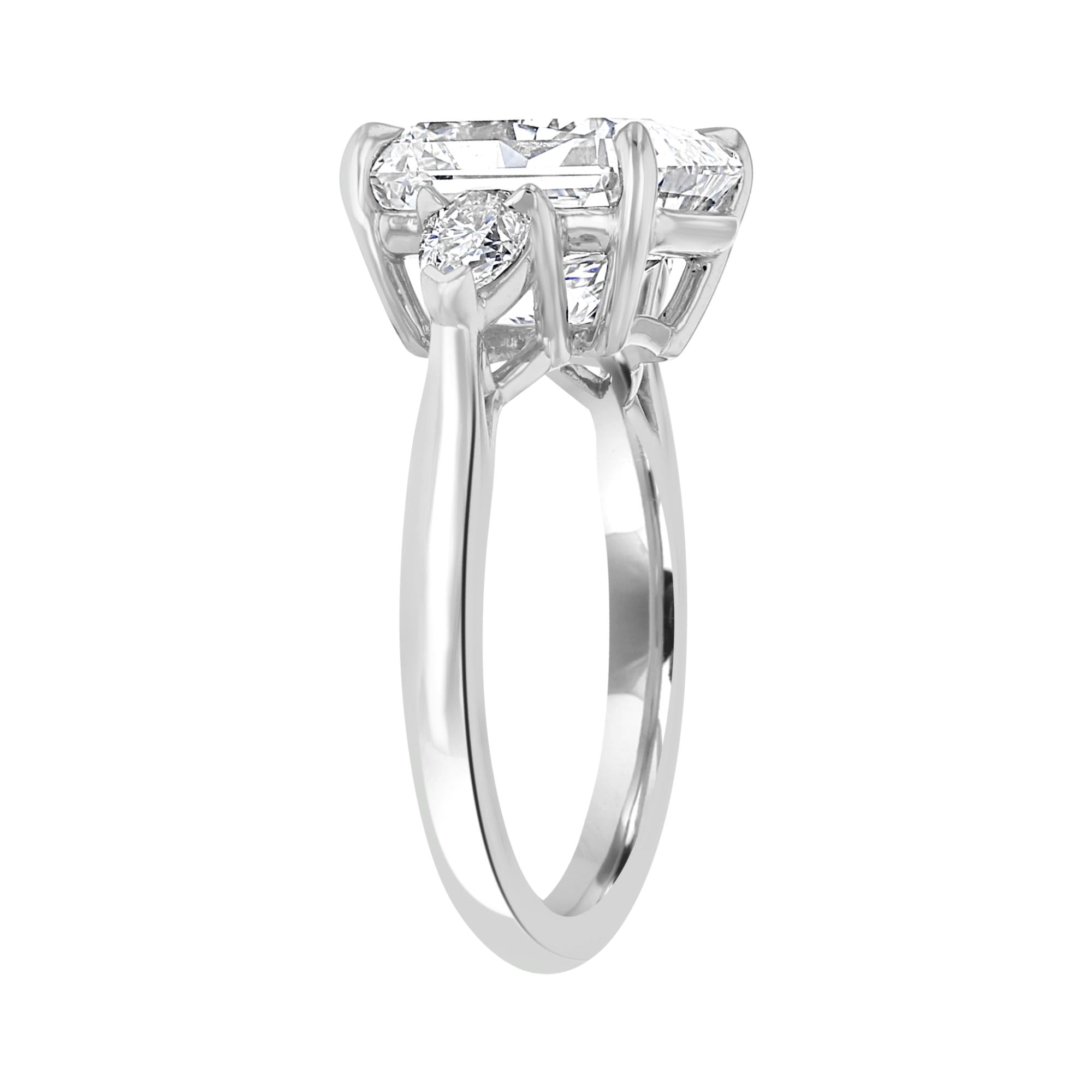 5.62 CTW Platinum Diamond Ring - Radiant & Pear Cut 3-Stone Engagement Ring for Women | Perfect for Weddings, Anniversaries & Special Occasions