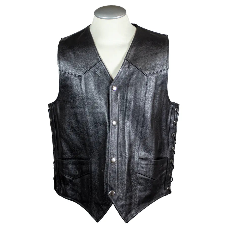 Open Road Men's Lace Side Leather Vest - Stylish Biker Vest for Motorcycle Riding, Western Fashion & Casual Outfits