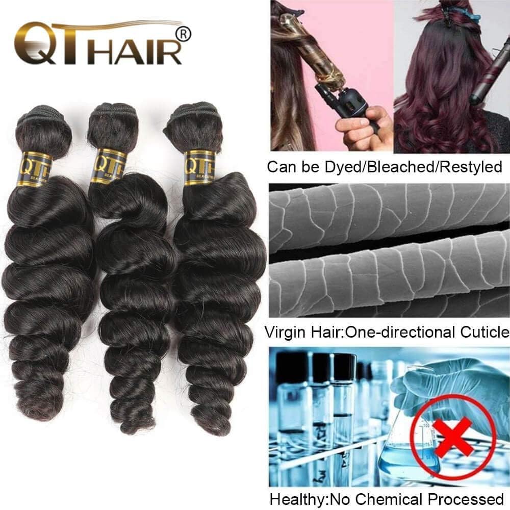 QTHAIR 14A Grade Brazilian Loose Wave Hair Bundles 26 28 30 Inch 100% Virgin Human Hair Extensions - 300g Pack Natural Color for Long Hair Weave | Perfect for Daily Styling, Parties & Special Occasions