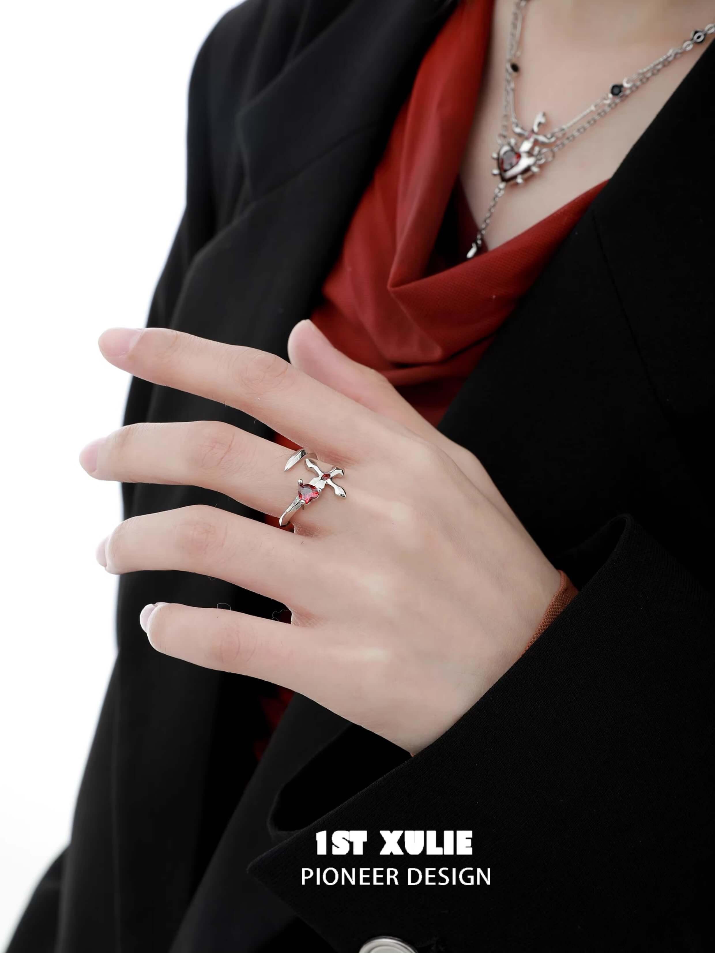 Forbidden Love S925 Sterling Silver Twisted Sword Ring - Gothic Jewelry for Men & Women - Perfect for Cosplay, Weddings, and Dark Fashion Accessories