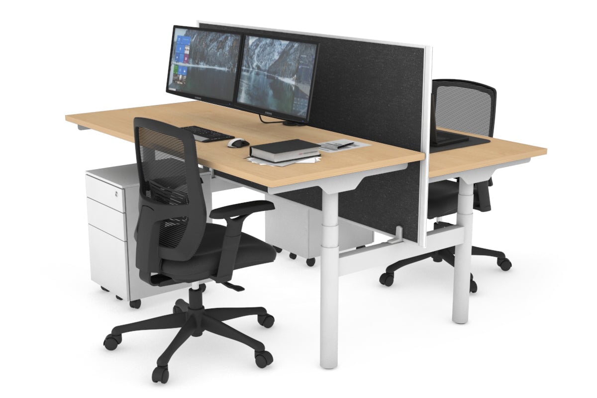 Flexi Premium Height Adjustable 2-Person H Bench Workstation - White Frame [1200L x 700W] - Ergonomic Office & Home Workspace Solution for Collaborative Teams