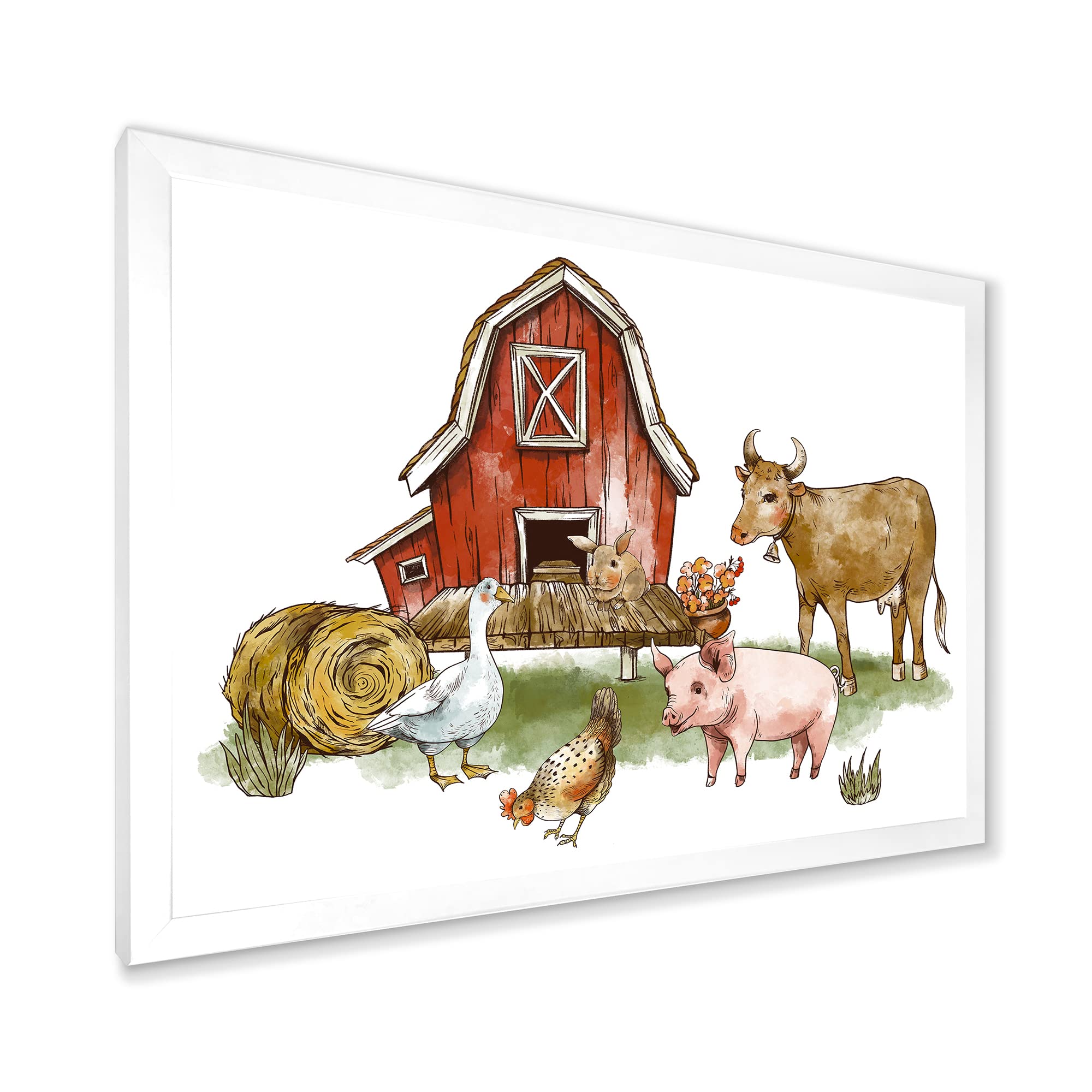 Farmhouse Rustic Framed Wall Art with Goose, Chicken, Cow & Pig - Country Kitchen Decor for Home, Office or Cabin