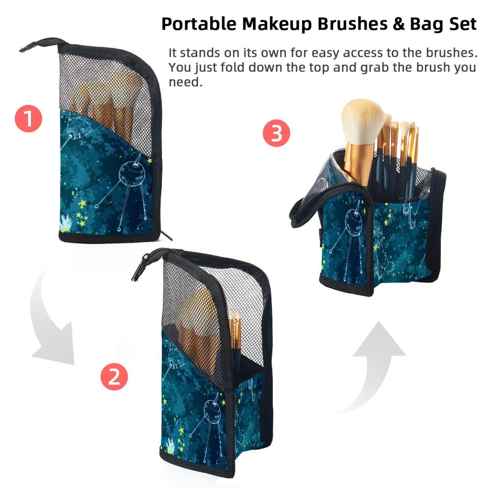 12-Piece Fantasy Universe Space Themed Makeup Brush Organizer Bag - Portable Travel Makeup Brush Holder Case for Professional Artists & Beginners (Perfect for Travel, Home Use & Salon Storage)