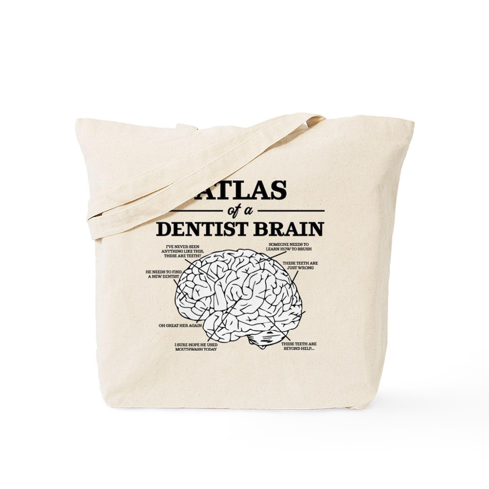 Atlas Of A Dentist Brain Tote Bag - Natural Canvas Reusable Shopping Bag for Dentists, Dental Students & Office - Eco-Friendly Grocery & Work Tote
