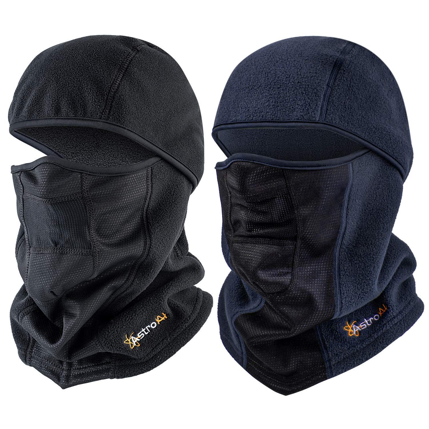 AstroAI Ski Mask Balaclava - Windproof & Breathable Cold Weather Face Cover for Skiing, Snowboarding, Motorcycling (Polar Fleece, Black & Navy Blue Bundle) - Perfect for Winter Sports & Outdoor Activities