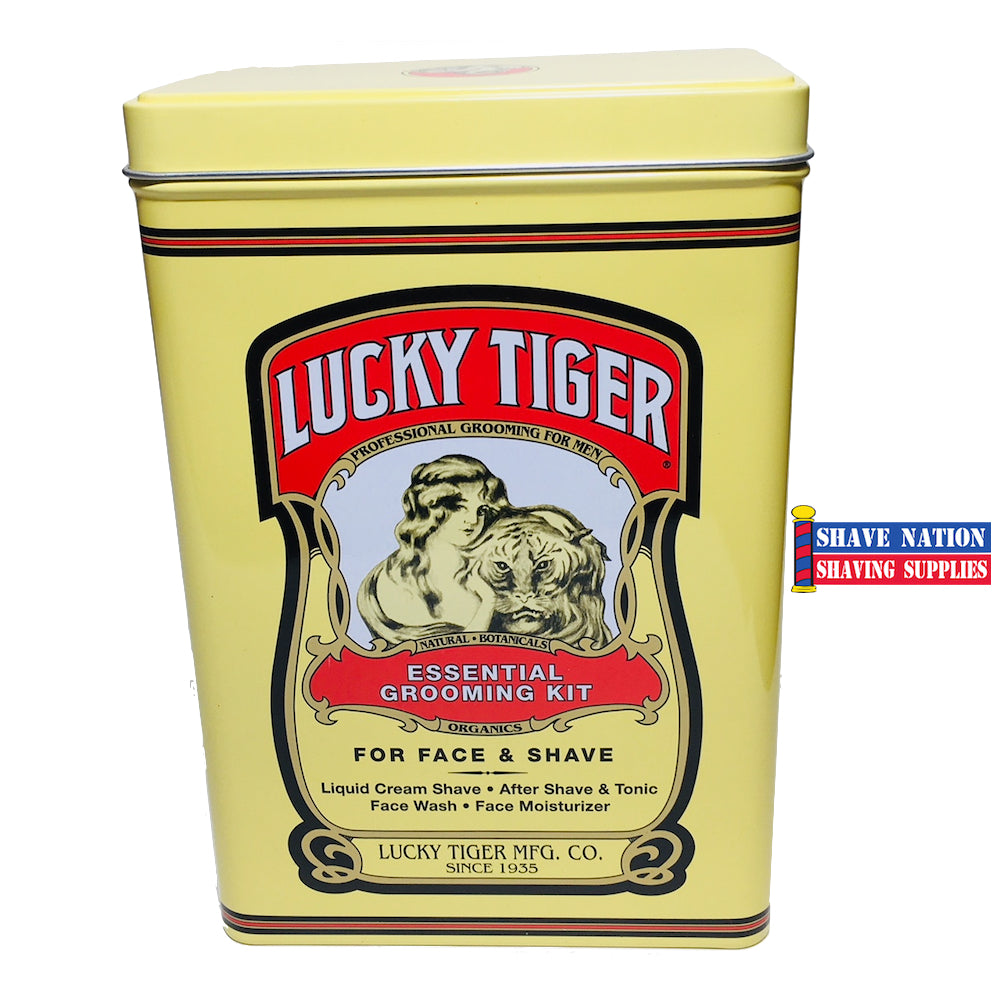 Lucky Tiger Essential Grooming Kit for Men - Premium Beard & Mustache Care Gift Set in Metal Tin - Perfect for Travel, Gifts & Daily Grooming Routine