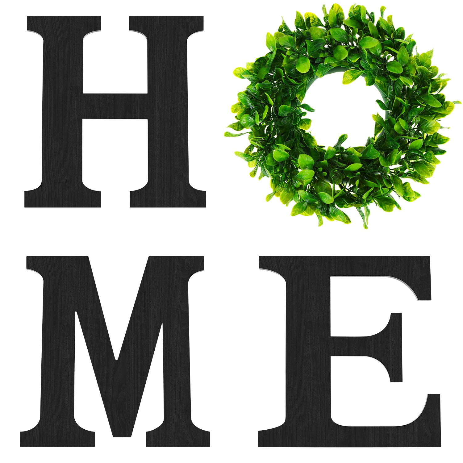 12 Inch Black Wooden Home Letters with Wreath Wall Decor - Modern Farmhouse Style for Living Room, Entryway, Kitchen - Perfect Housewarming Gift, Wedding Decor, and Seasonal Home Decoration