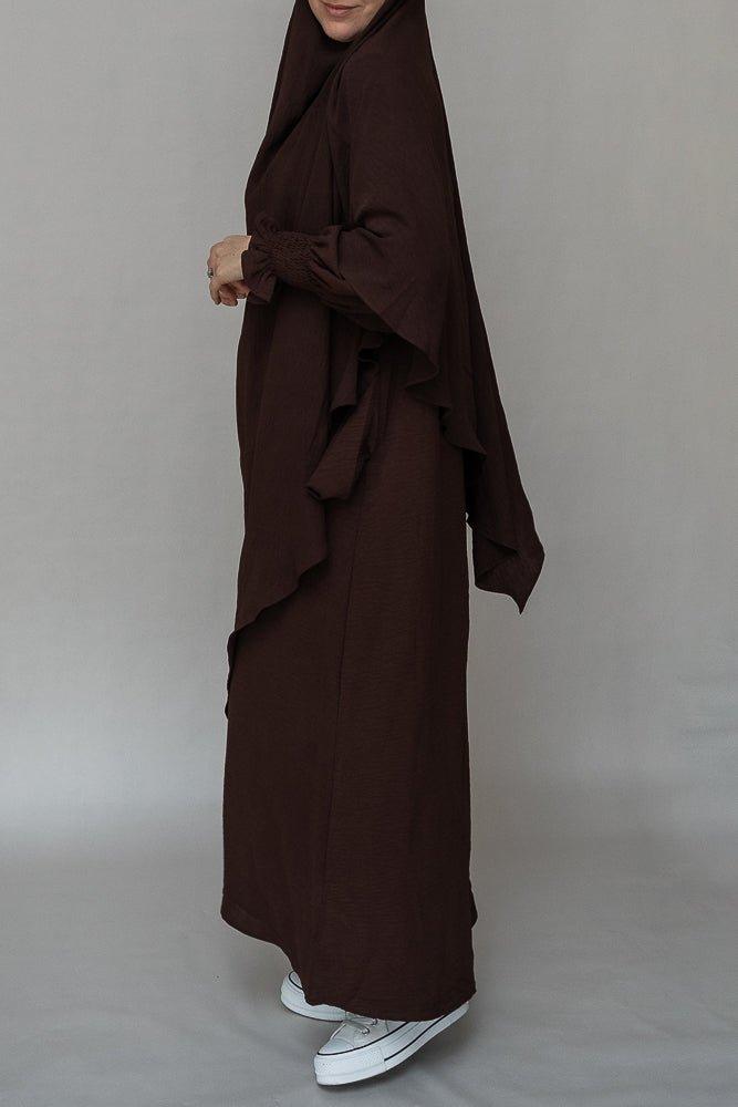 Myyla Prayer Gown Umrah Abaya Dress - Non-Wrinkling Dark Coffee for Women | Perfect for Hajj, Umrah & Daily Islamic Prayer Wear