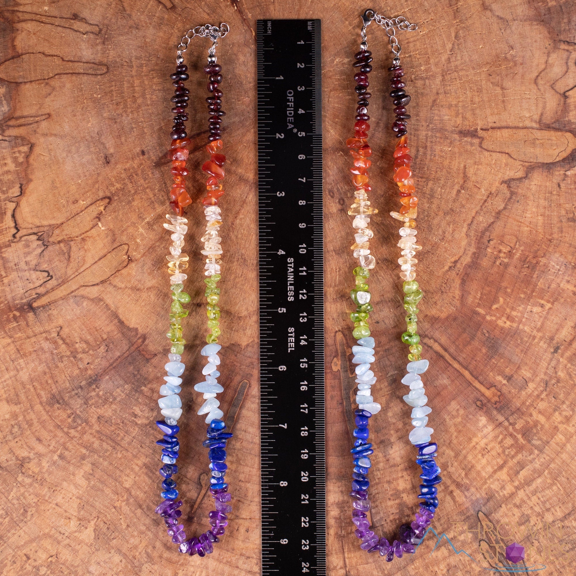 Chakra Crystal Necklace - Long Chip Beads Handmade Jewelry for Meditation, Yoga & Spiritual Healing | E1969